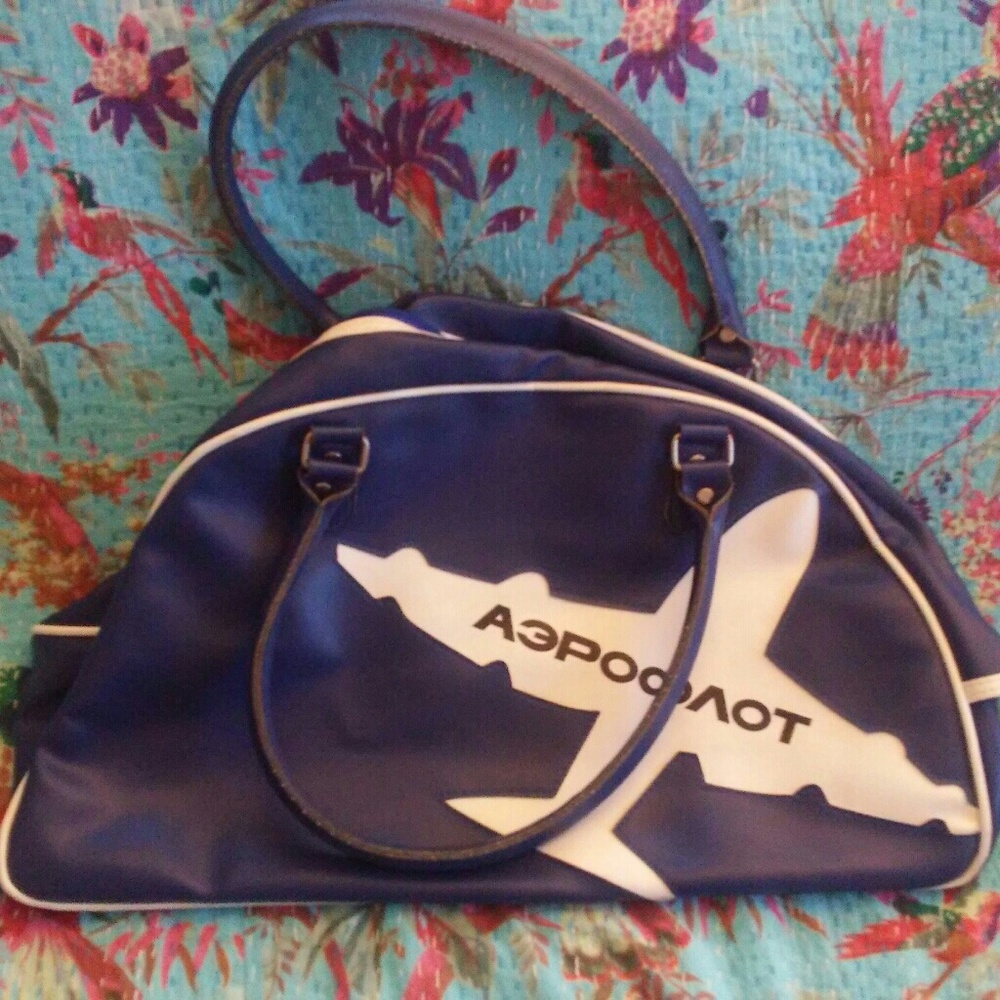 Blue faux leather Aeroflot bag